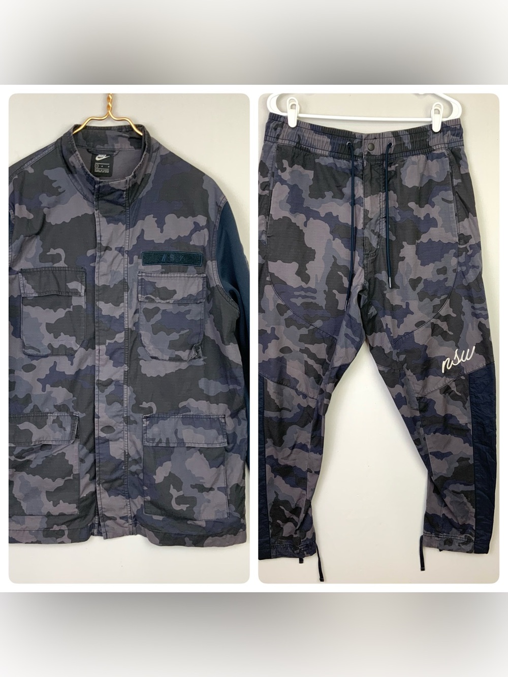 NIKE NSW Sportswear Sz Medium/Large Blue Camo Jacket + Joggers Pants Set Outfit